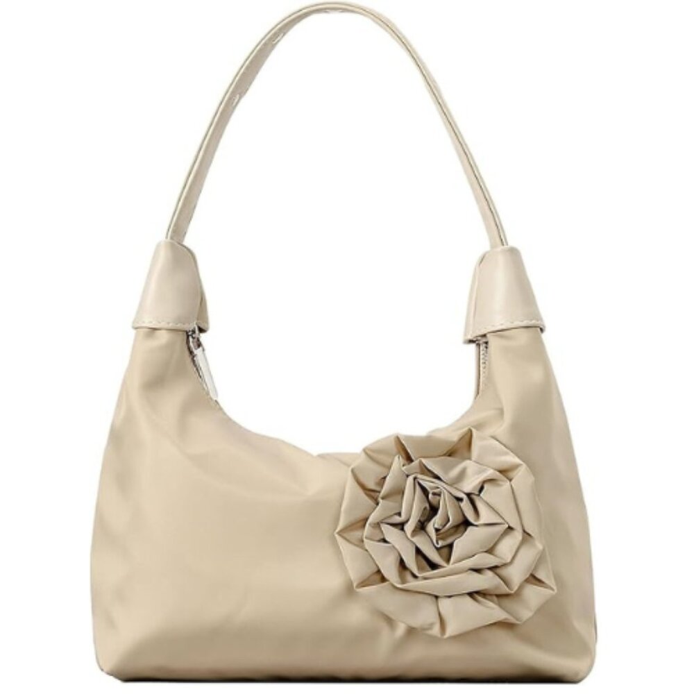 Nylon Shoulder Bag Women Small Purses Hobo Handbag Mini Clutch Purse Apricot